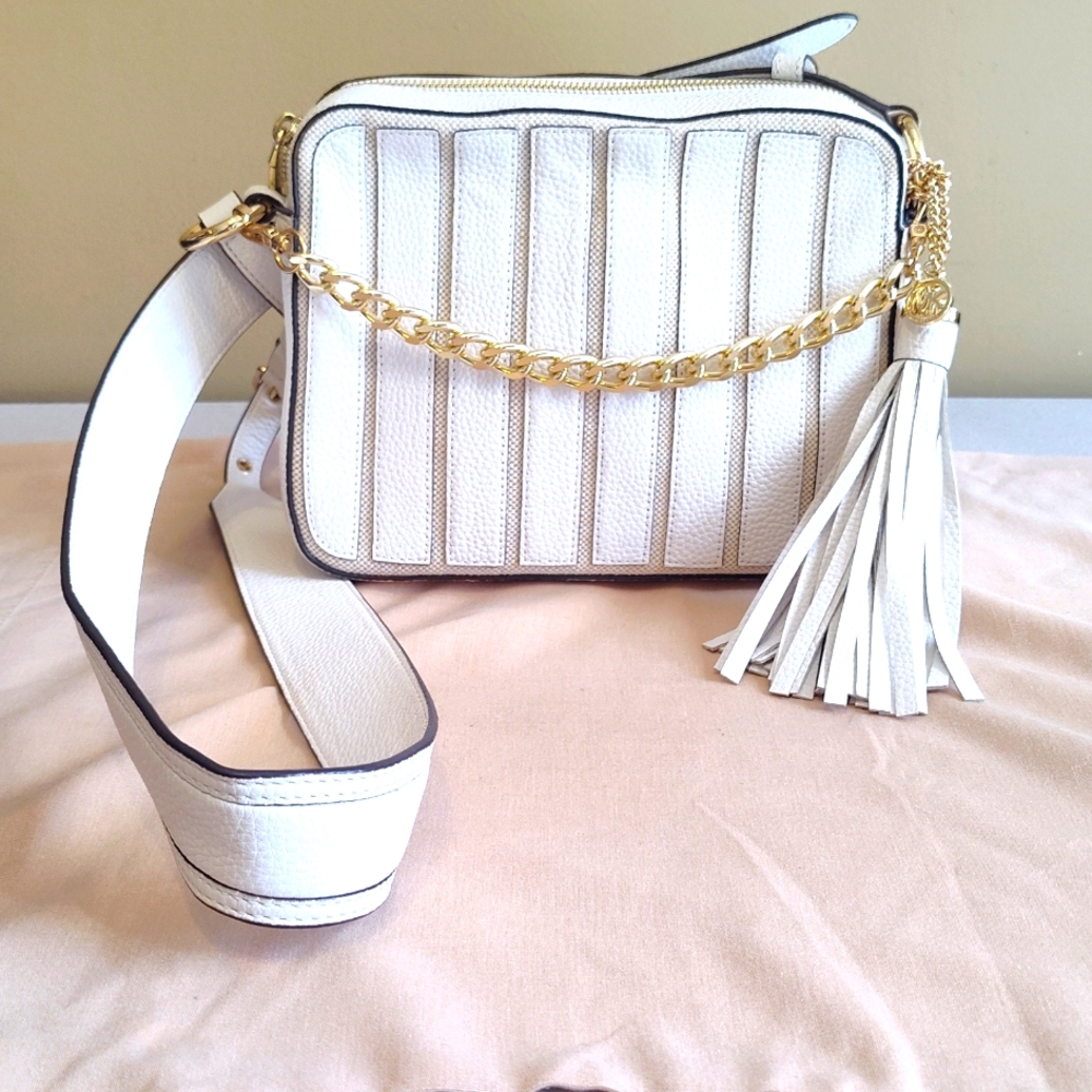 Micheal Kors Camera Bag White with Gold Hardware